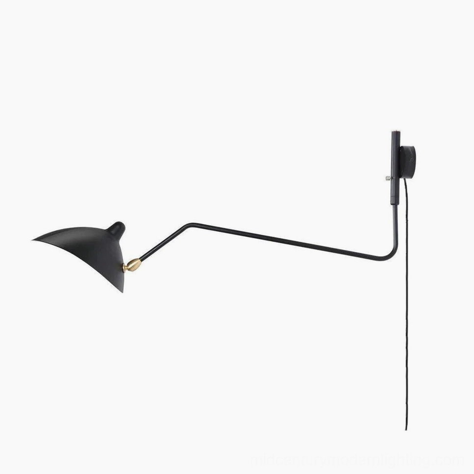 Mid-century modern inspired spider sconce demonstrating articulating aluminum arm design