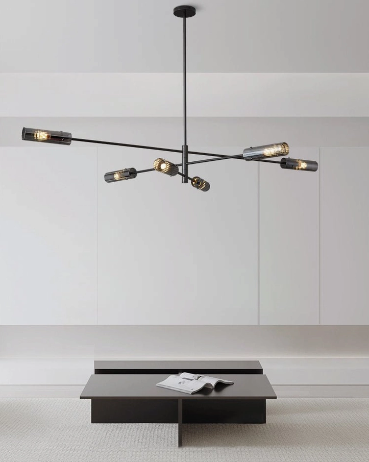 Mid-century modern sputnik chandelier installed room ambiance lighting effect