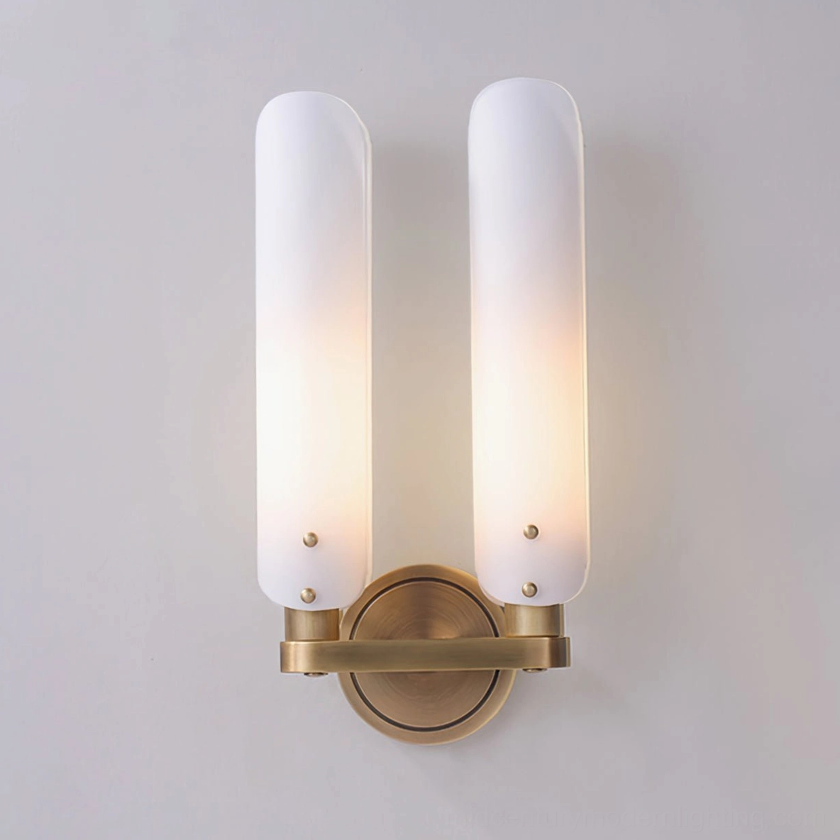 Mid-century modern wall sconce architectural detail and brass finish close-up photography