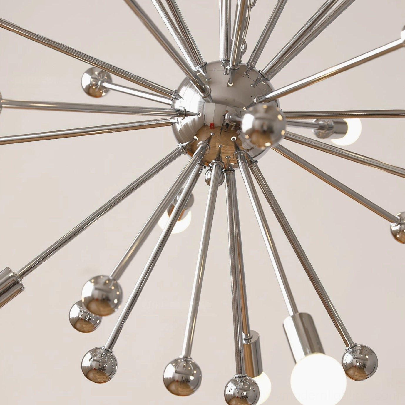 Mid-century modern atomic sputnik chandelier chrome starburst design close-up detail