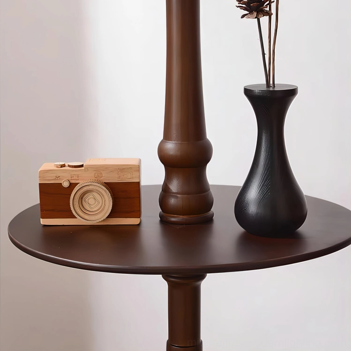 Mid-Century Modern Floor Lamp with side table platform in minimalist interior design
