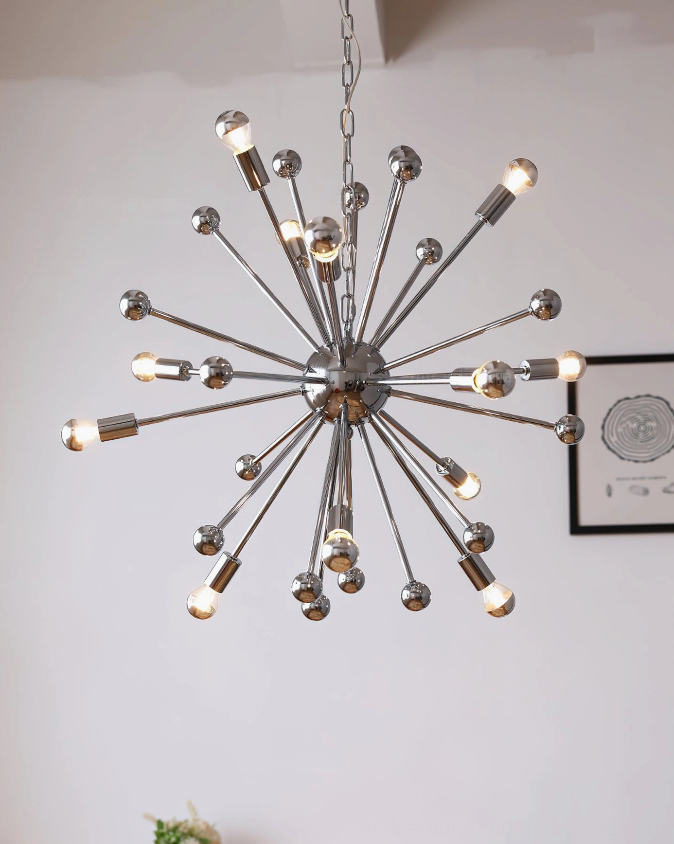 Mid-century modern sputnik light fixture 18-light configuration unlit chrome detail