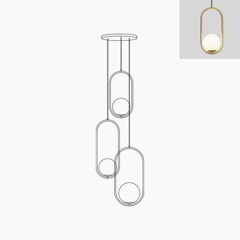 Mila 3-head brass finish pendant light cluster - compact mid-century modern design for intimate spaces