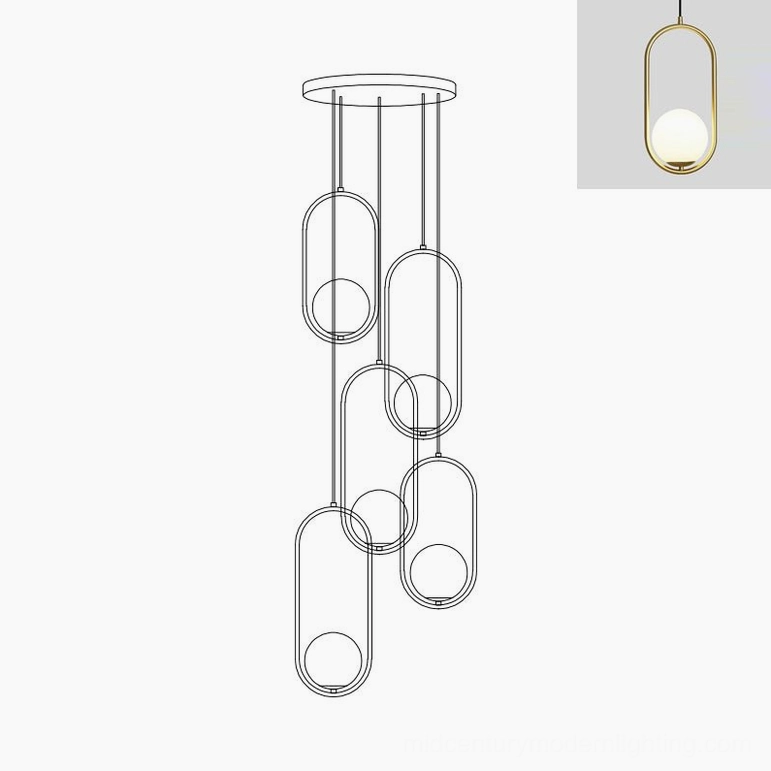 Mila 5-head brass finish pendant light fixture - balanced mid-century modern cluster lighting