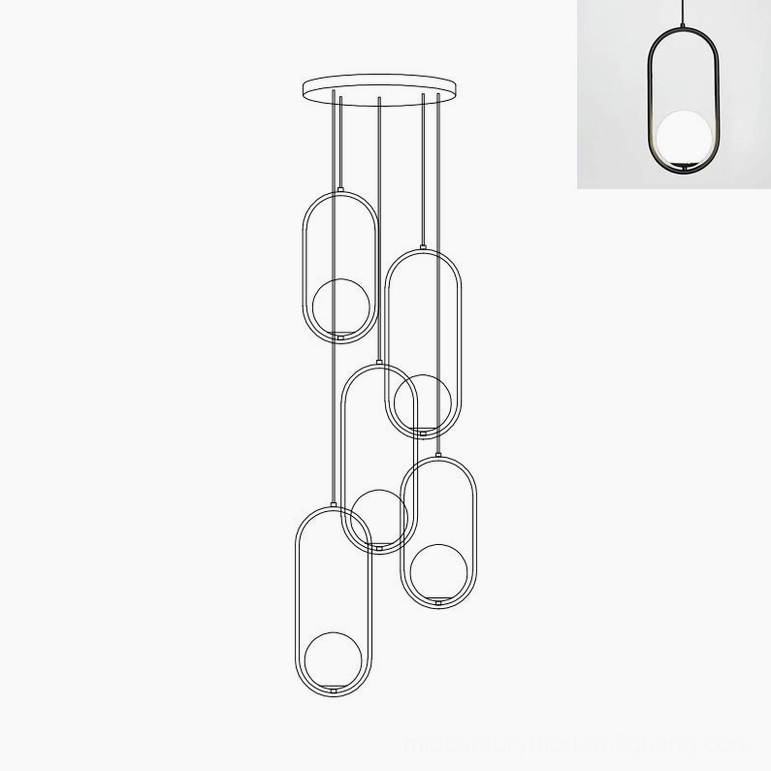 Mila 7-head black pendant light cluster with frosted white glass orbs - sculptural ceiling statement