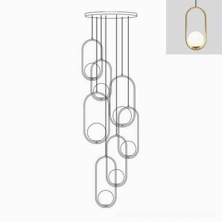Mila 7-head brass finish pendant light cluster - warm luxe mid-century modern architectural lighting