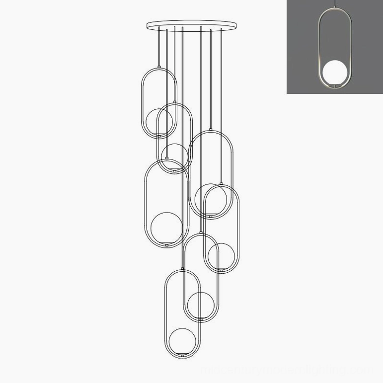 Mila 7-head silver pendant light cluster with geometric brass frames and frosted glass - premium modern fixture