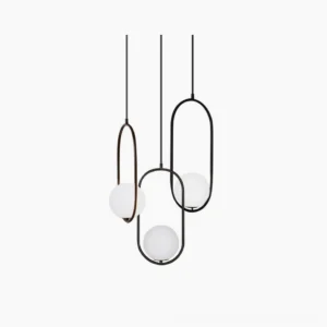 Mila pendant light cluster featuring 3, 5, and 7-head configurations in matte black with frosted white glass spheres - modern minimalist design
