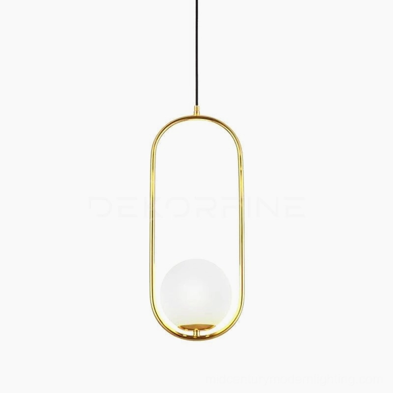 Mila pendant lamp complete product showing brass frame structure, hand-blown glass components and suspension hardware assembly