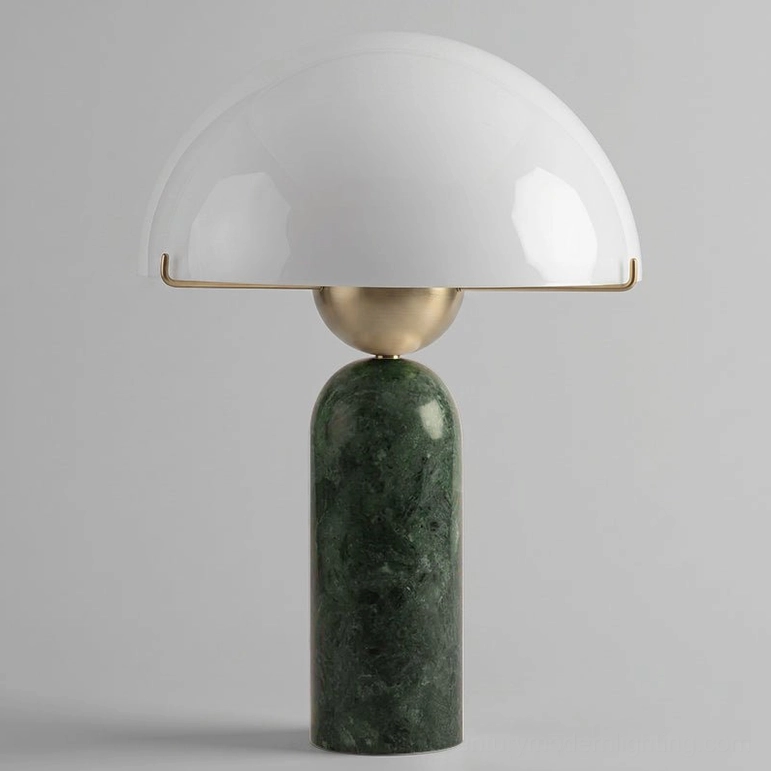 Milano marble table lamp in green and white natural stone with integrated LED warm ambient light