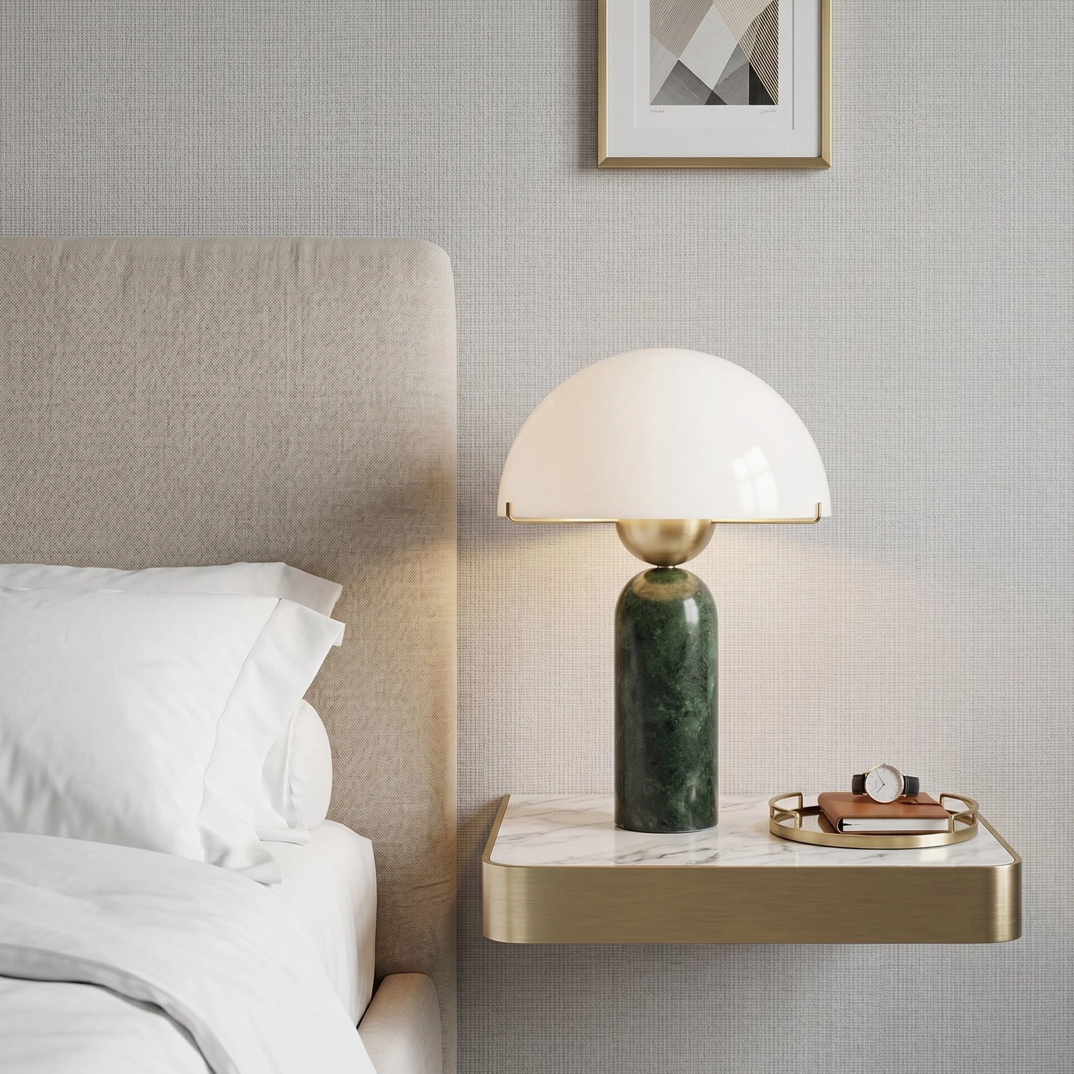 Milano marble table lamp with brass hardware details on sophisticated console or side table surface