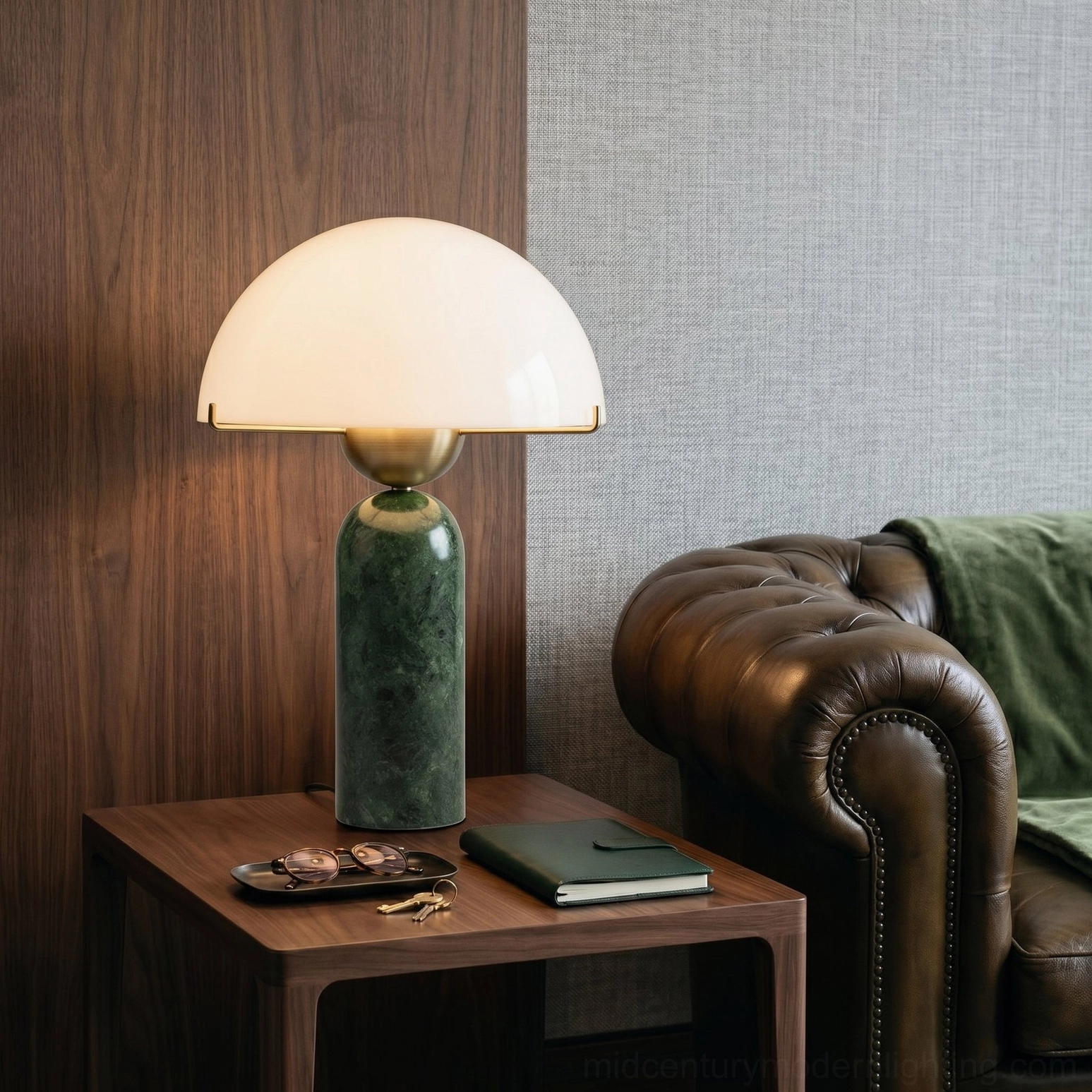 Milano marble table lamp providing warm integrated LED light in contemporary home interior setting