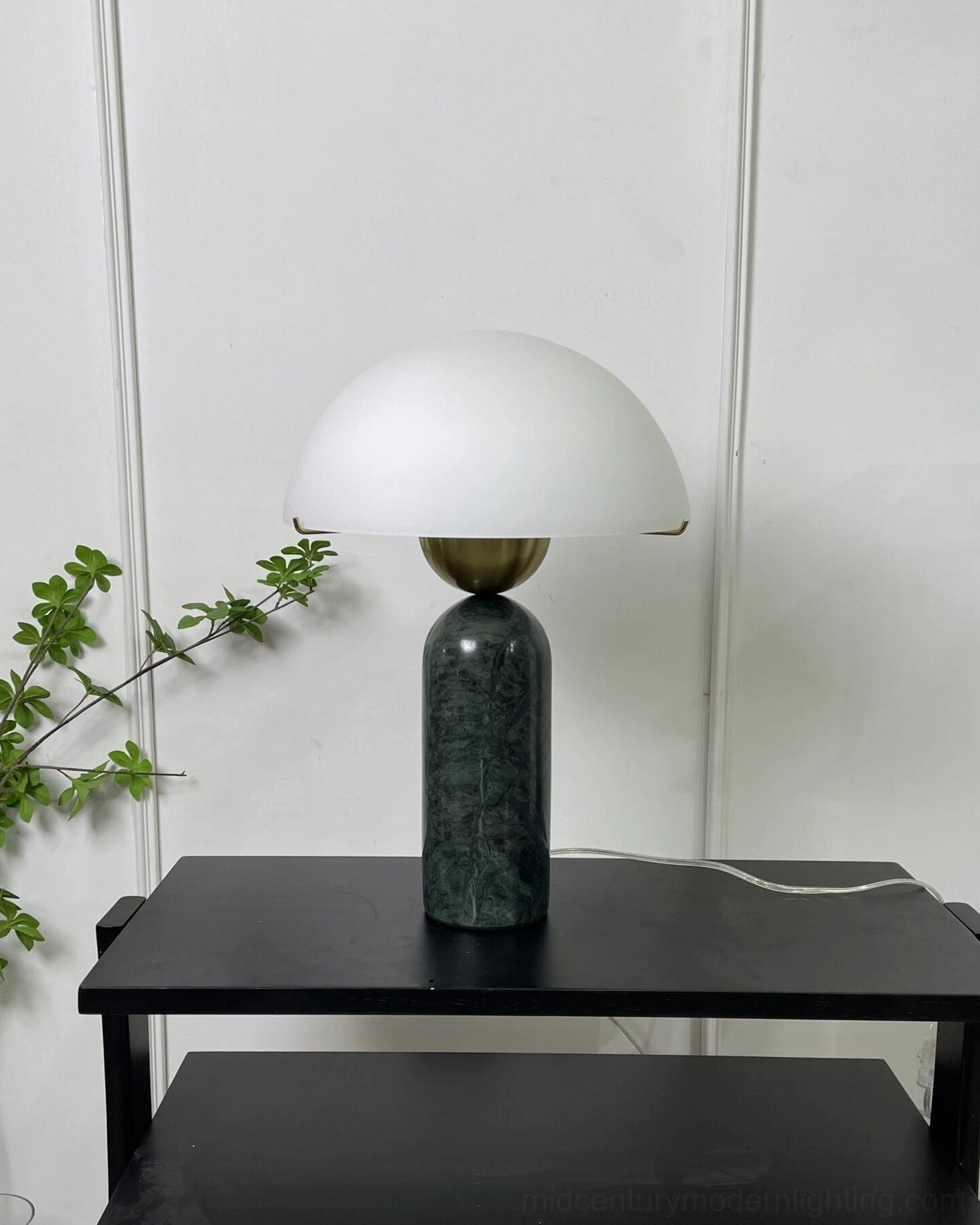 Milano marble table lamp in natural white stone showing geometric balance and sculptural form design