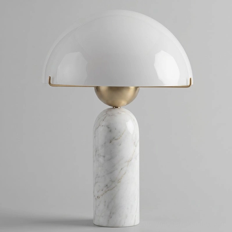 Milano marble table lamp white finish with frosted glass dome shade and natural marble monolithic base