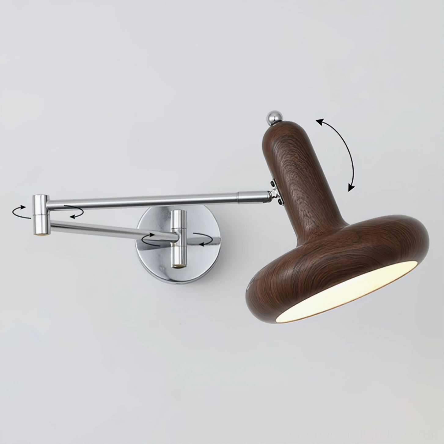 Milena swing arm wall lamp installed above bedside surface, focused lighting for reading and ambient atmosphere in bedroom