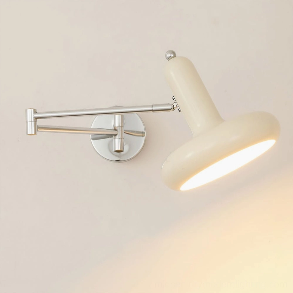 Milena wall-mounted swing arm sconce in milky white finish, contemporary design for Nordic and minimalist interiors