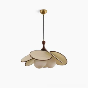 Miley floral pendant light studio view showing layered fabric petal shades and frosted glass bulbs