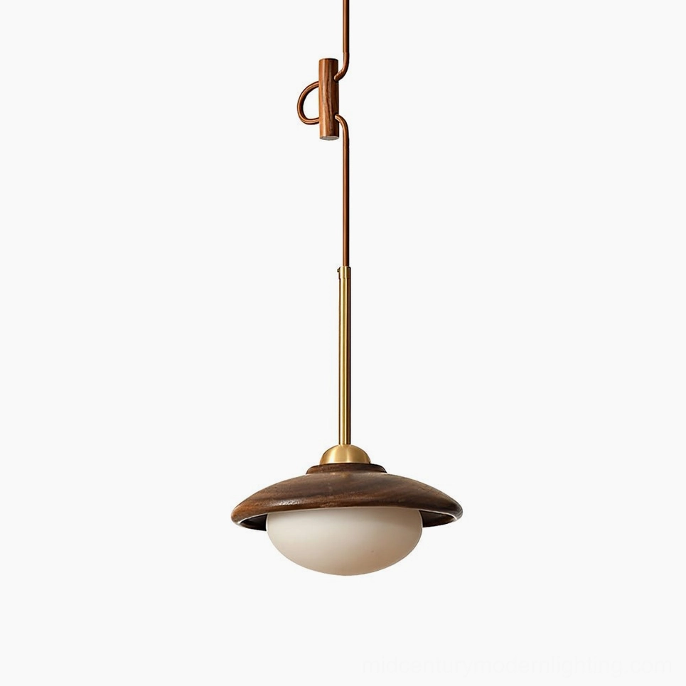Milivia 1-light pendant: 7.9 inches diameter x 5.5 inches height, walnut color and white finish