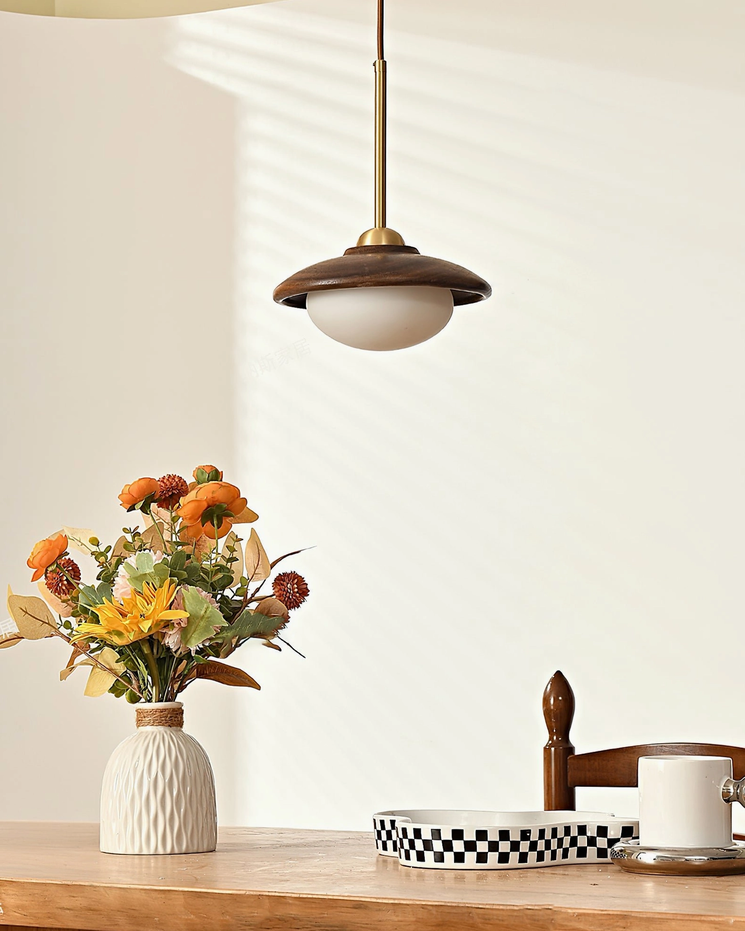 UFO-shaped Milivia pendant light from below - full top structure view casual dining nook