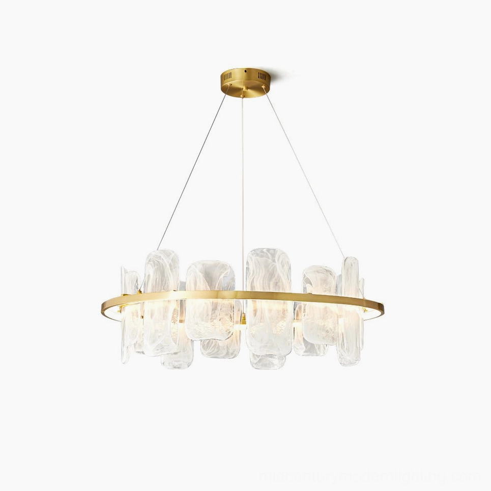 Mille Round Glass Chandelier small 50cm brass finish elegant mid-century modern pendant