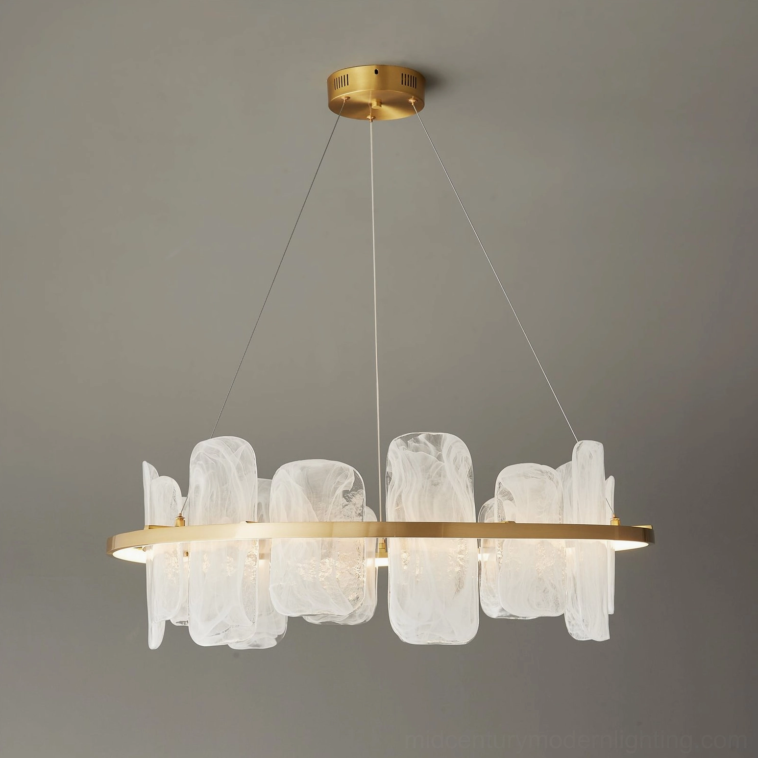 Mille Round Glass Chandelier cool light mode creating crisp modern ambiance