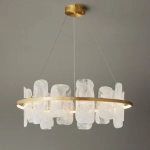 Mille Round Glass Chandelier overhead view showing integrated LED ring and ceiling mount hardware