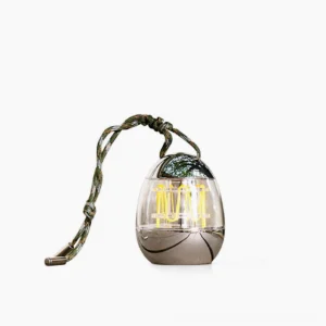 Mini Egg Portable LED Lamp with vintage filament - chrome metal base and transparent acrylic diffuser on white studio background