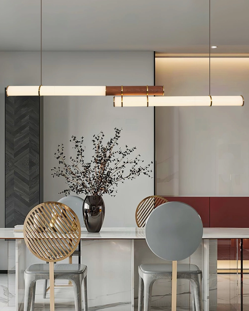 Mini Endless Double linear pendant architectural detail of cylindrical sections and corner unit construction