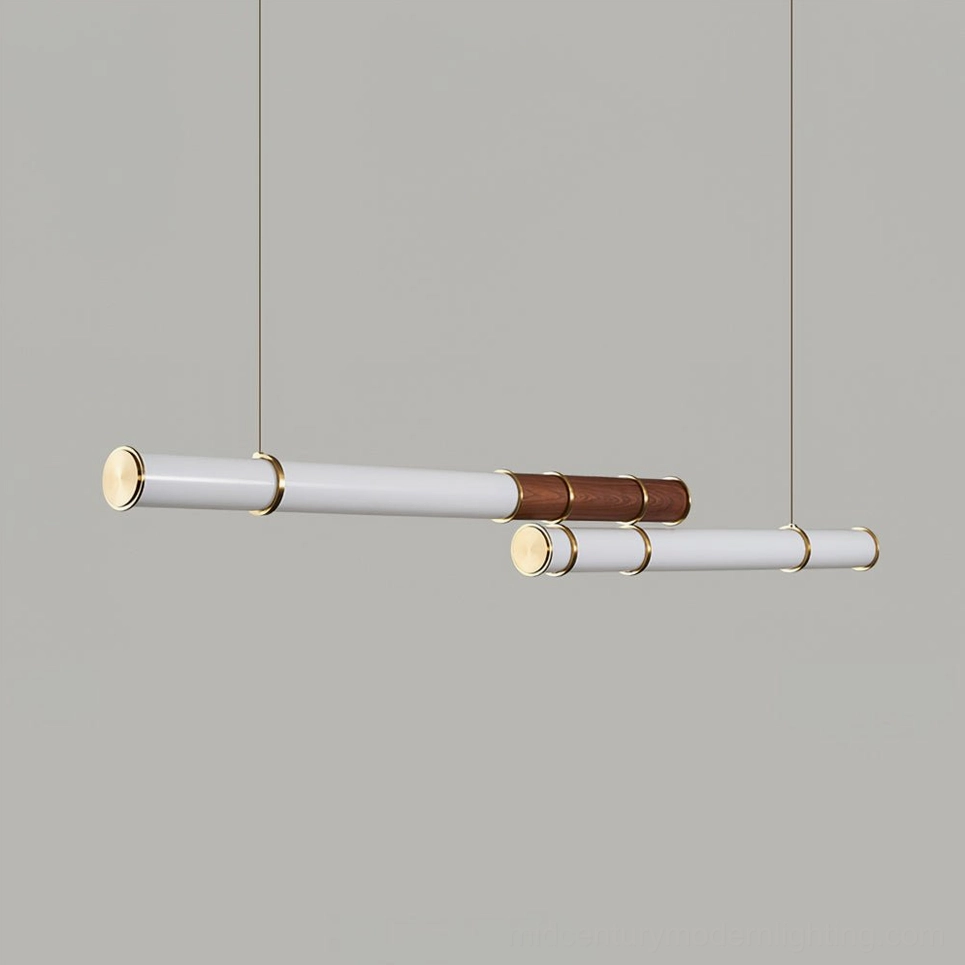 Mini Endless Double linear pendant paired with modern chandelier arrangement in multi-fixture installation