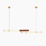Mini Endless Double linear pendant light overhead view showing dual-branch architecture with walnut wood and gold metal accents on white background