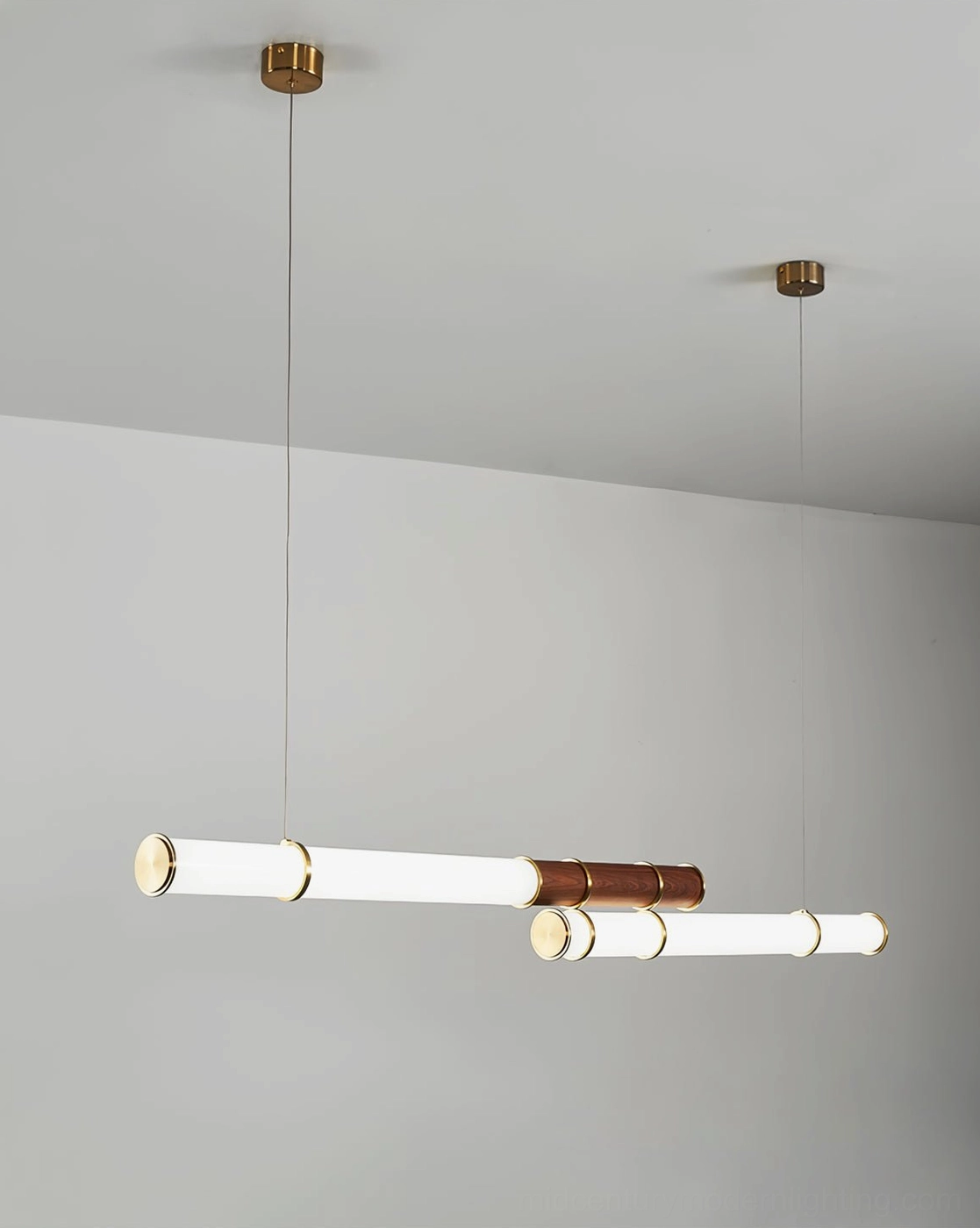 Standard size Mini Endless Double pendant demonstrating scale above typical dining table dimensions