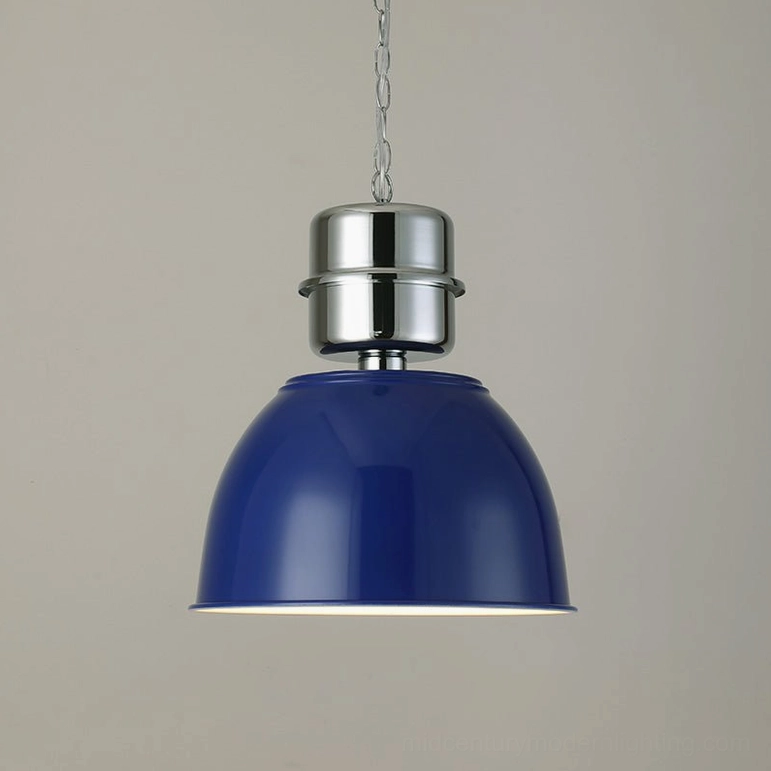 Minisol blue metal pendant shade industrial mid-century modern lighting