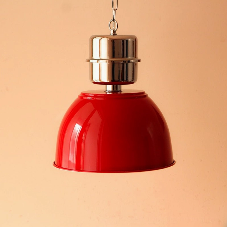 Minisol deep red pendant lamp with silver-toned hardware industrial aesthetic