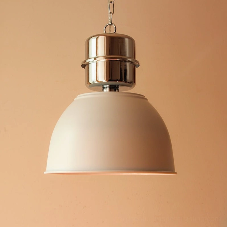 Minisol off-white metal pendant shade with silver hardware and hanging chain