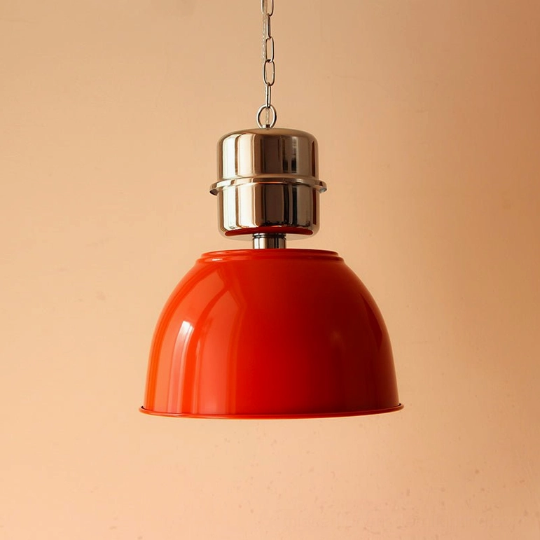 Minisol bright red metal pendant shade with polished silver hardware