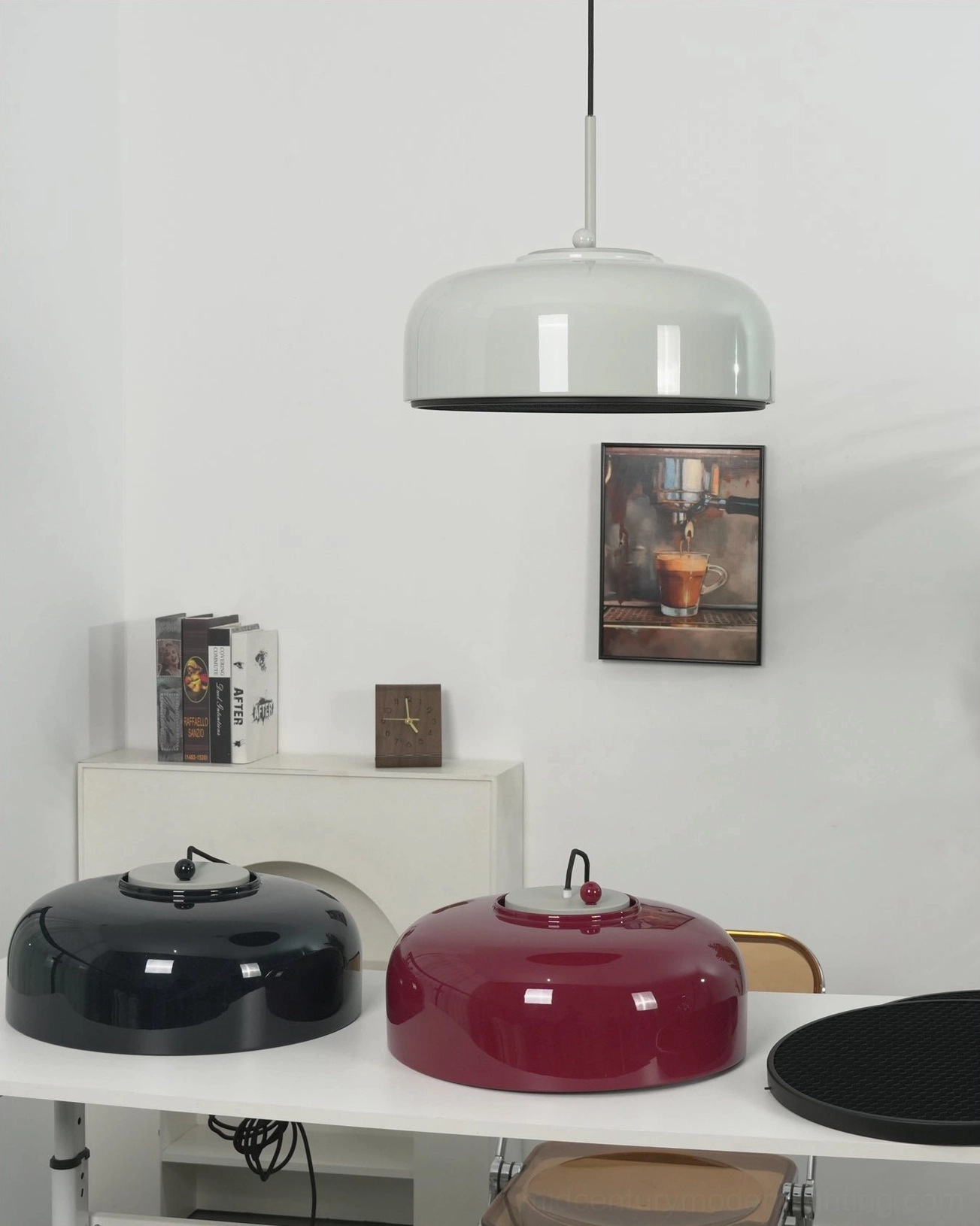 Misha pendant light aluminum dome fixture close-up showing material and finish quality
