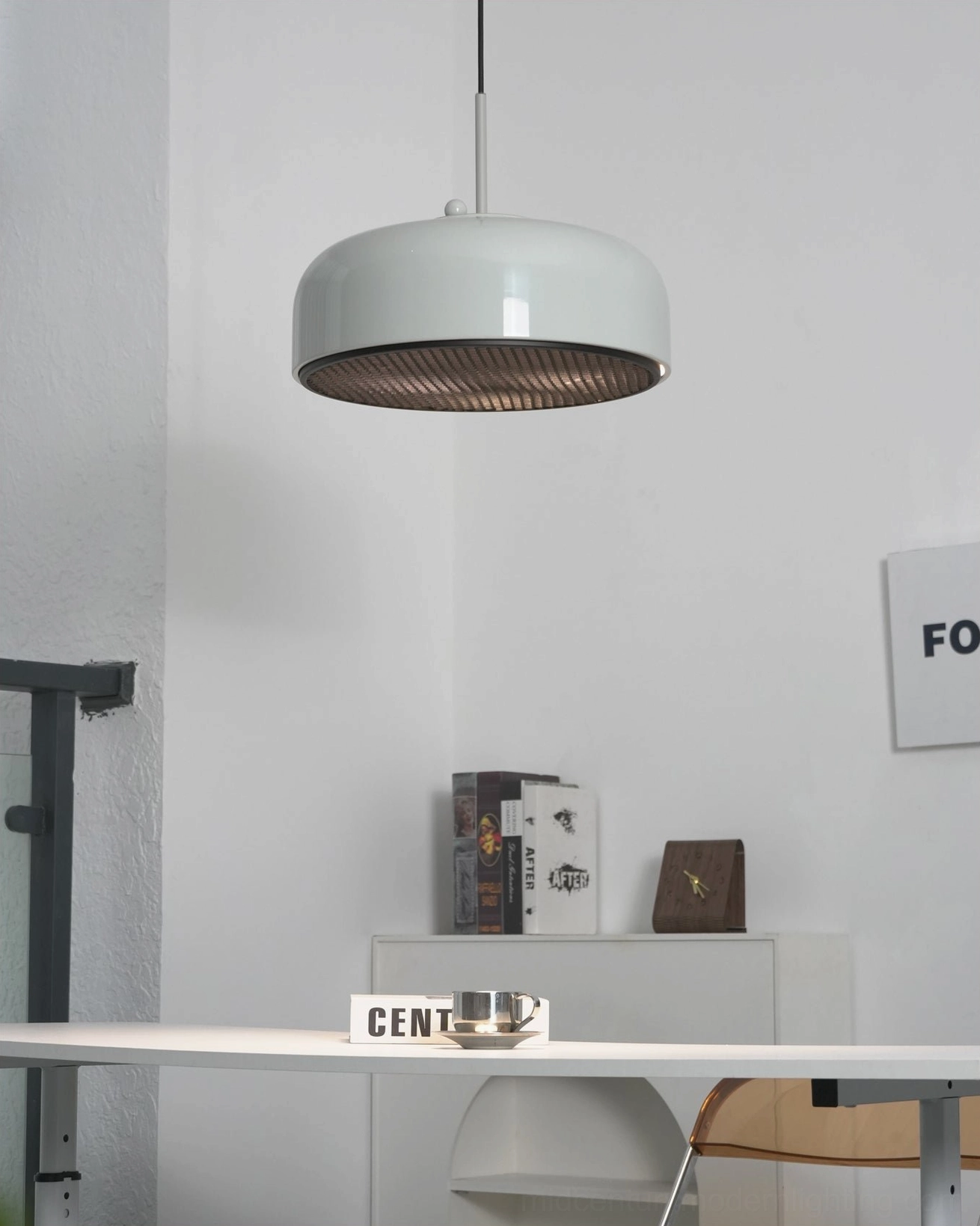 Misha industrial metal dome pendant showing geometric sculptural form and profile