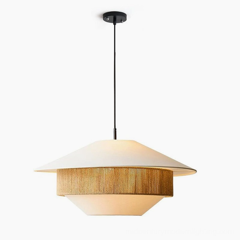 Large mixed woven pendant light with white and natural rattan, statement piece for high ceilings