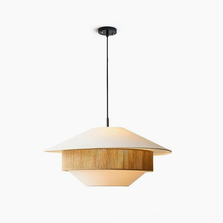 Small mixed woven pendant light with natural rattan band, compact size for bedroom or entryway