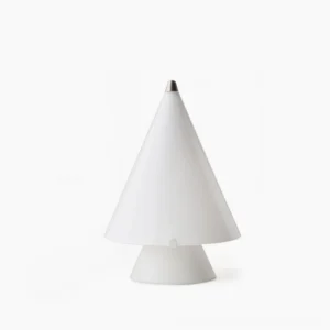 Miza minimalist white cone table lamp front view on blank white background