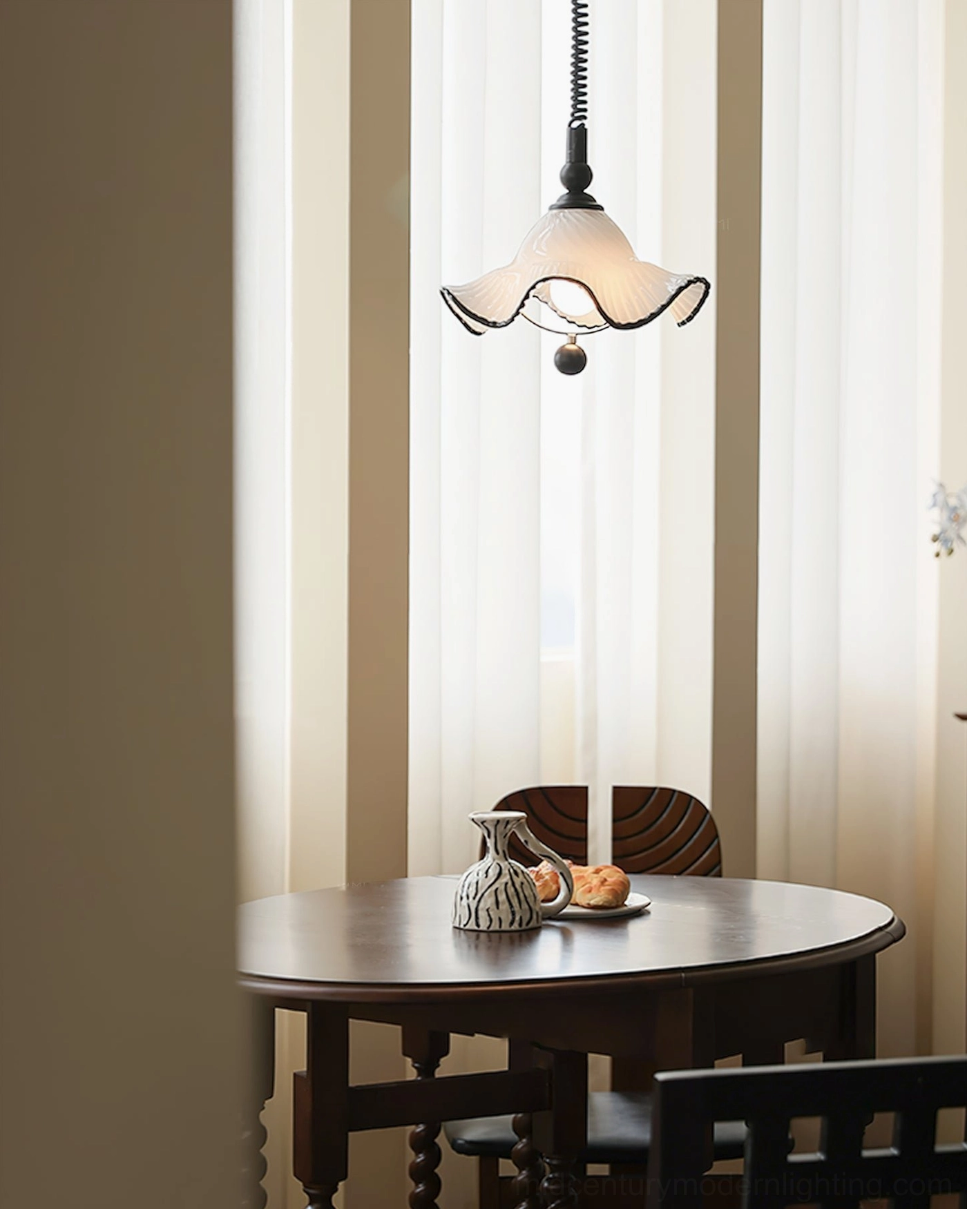 Mobo Glass Pendant Light dining nook window - cozy vintage inspired lighting warm neutral tones intimate