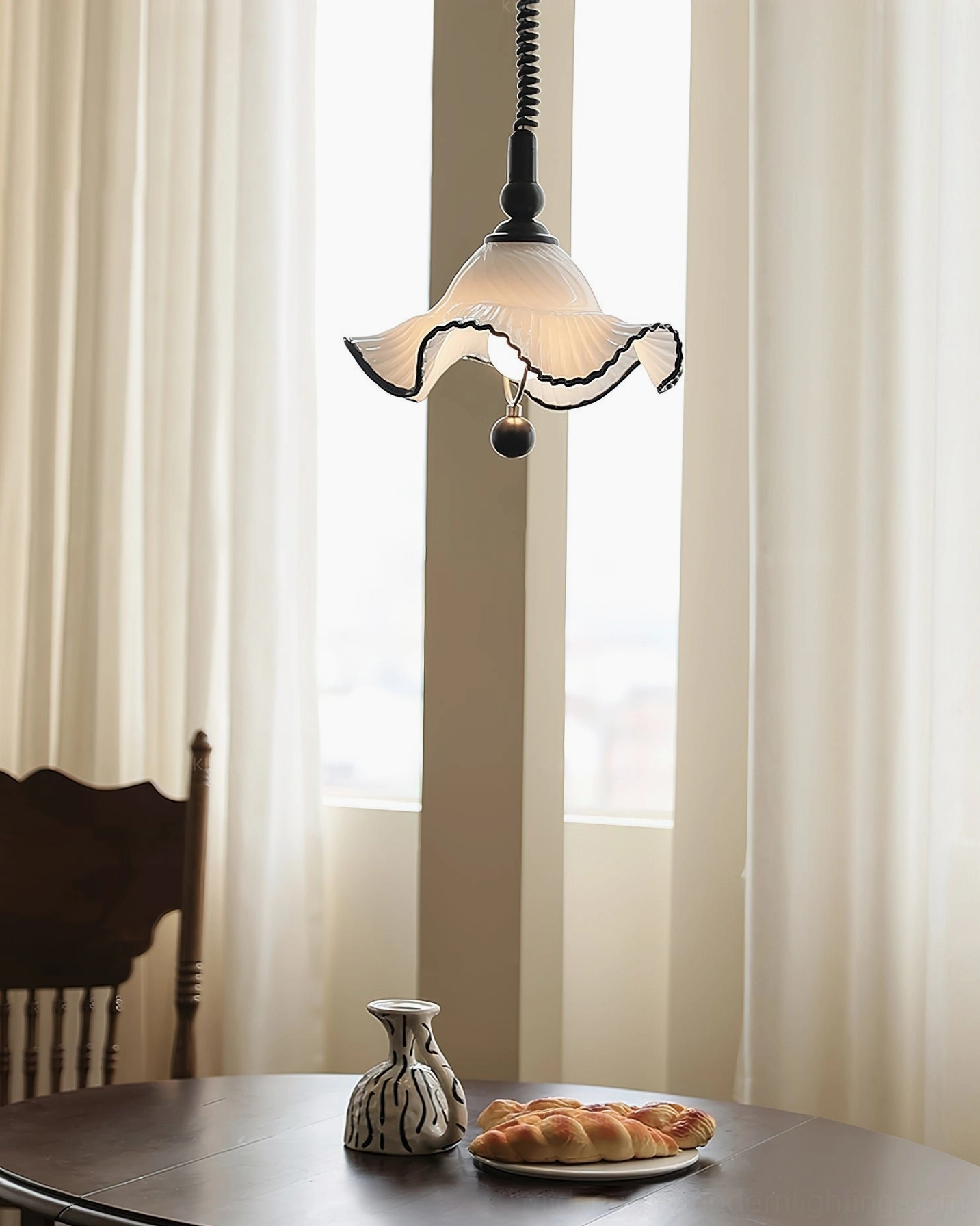 Mobo Ruffled Pendant fixture architectural detail - fluted glass shade sophisticated design element