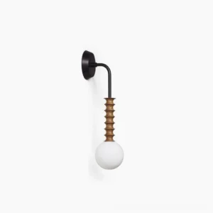 Mobo mid-century modern wall sconce with frosted globe diffuser and matte black metal arm on white background, showing side profile view