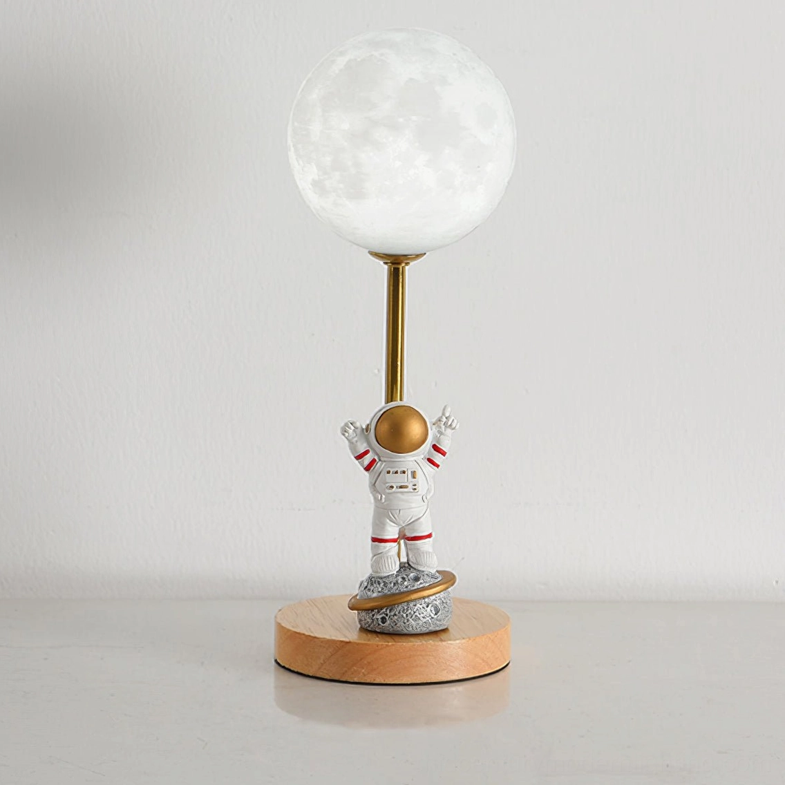 Model A astronaut moon table lamp compact size variant front view showing proportions and detailed resin work