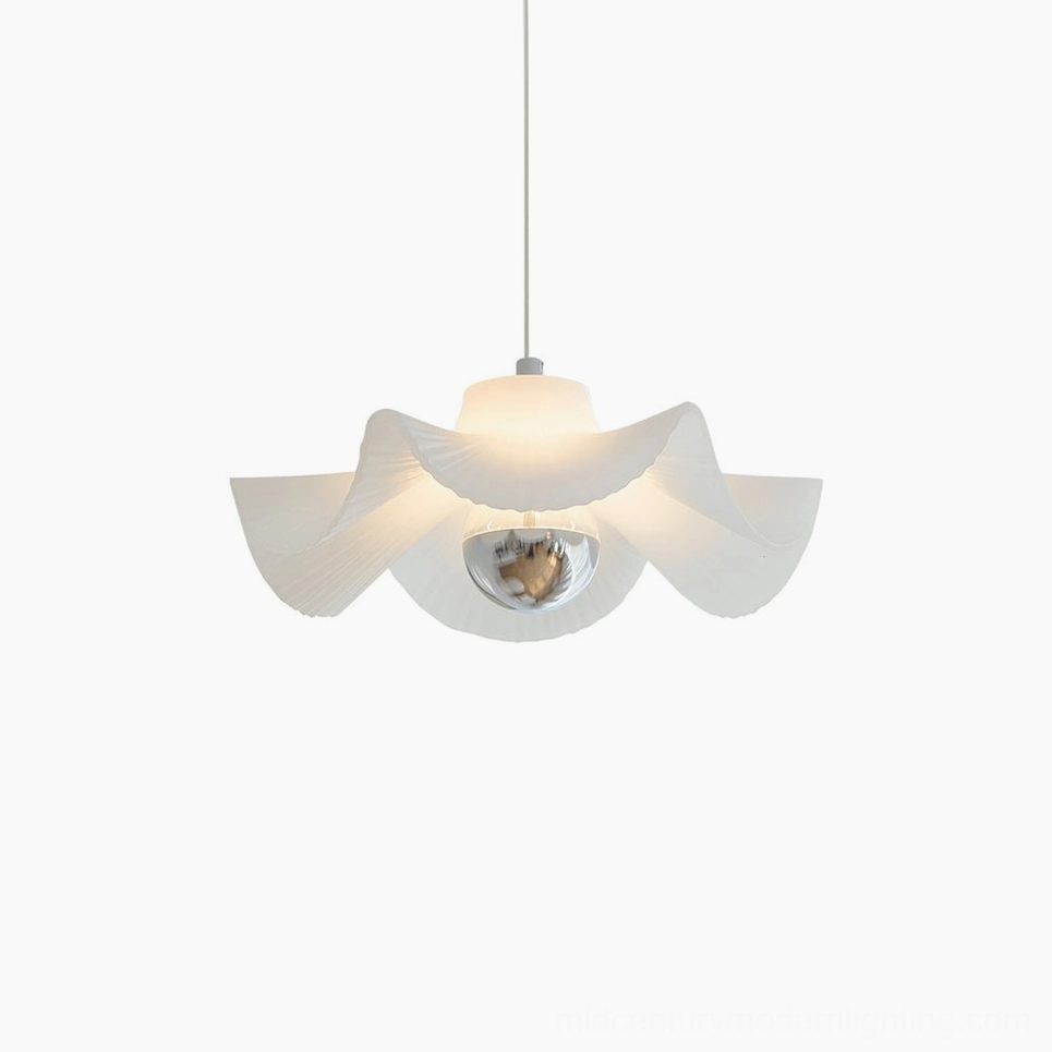 Model A sculptural pleated pendant light with three-color LED system white finish