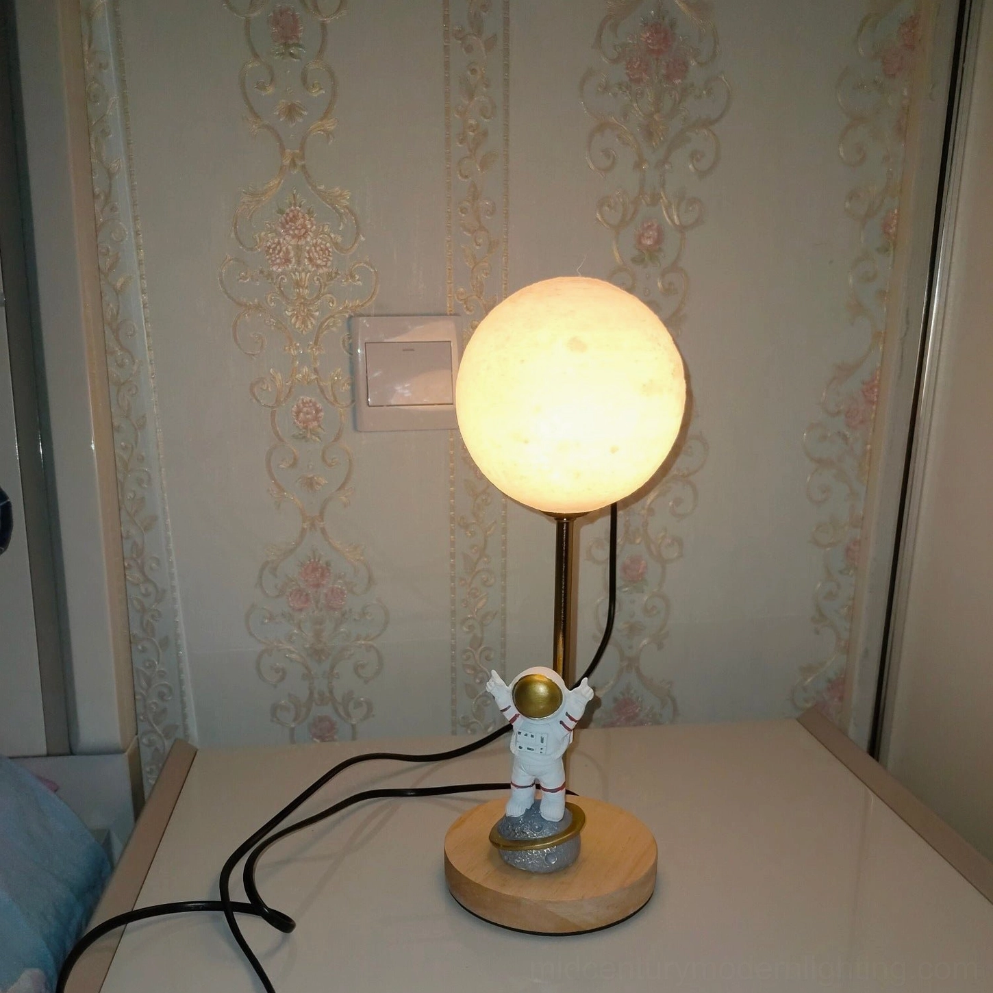 Model B astronaut moon table lamp balanced versatile size showing standard proportions for most room applications