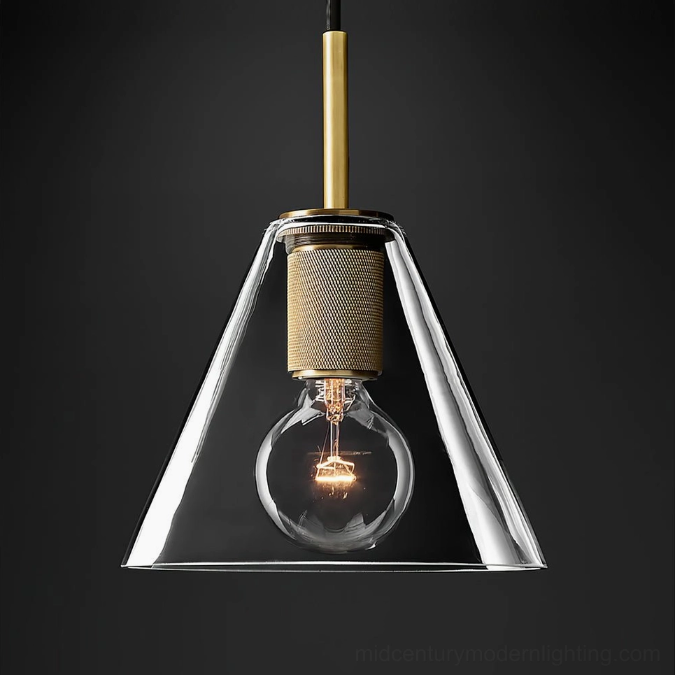 Model B brass pendant with clear glass shade - retro-glam lighting fixture