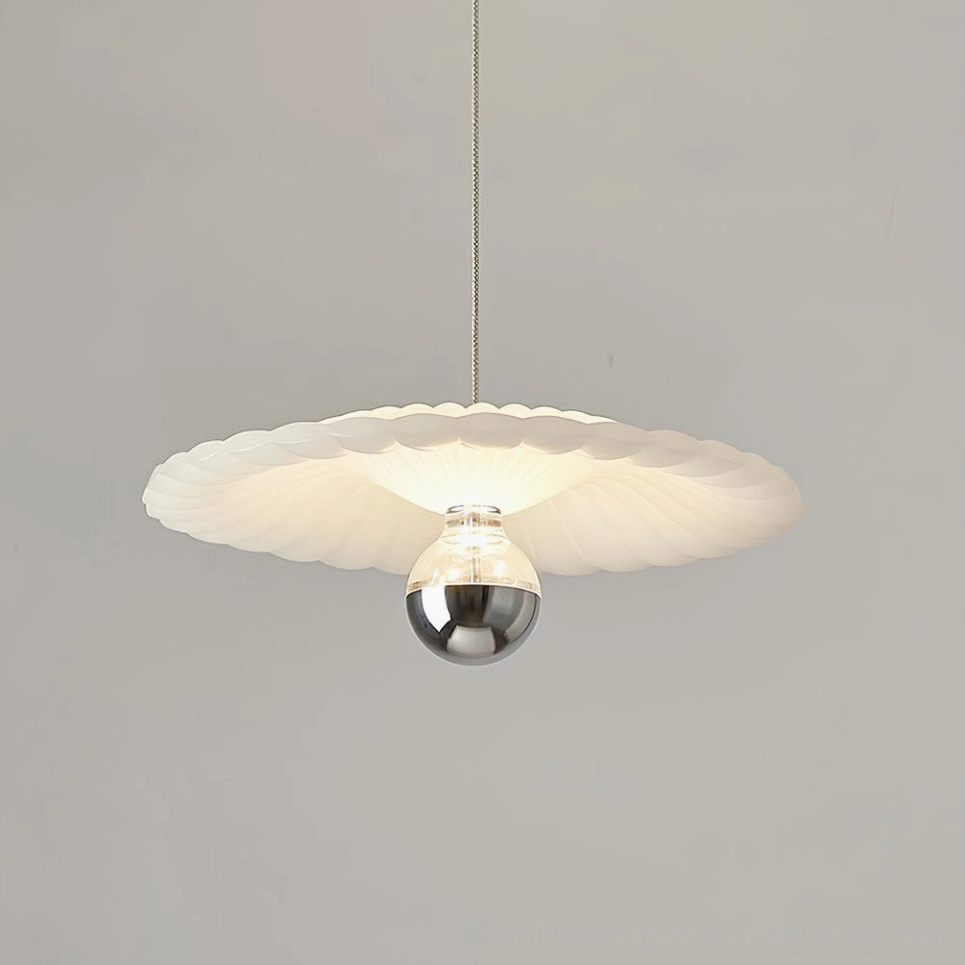 Model B sculptural pleated pendant light with three-color LED system white finish