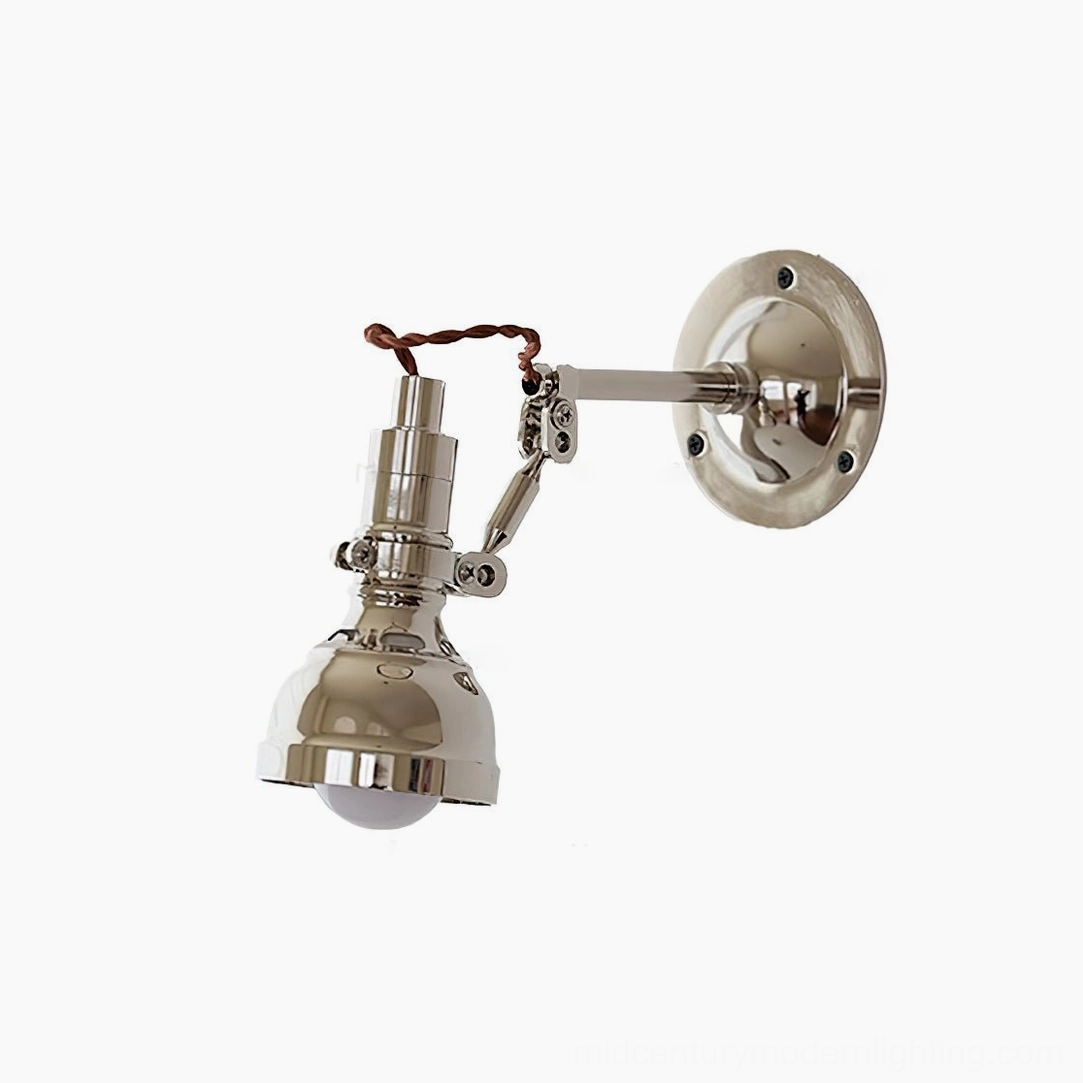Model B swing arm wall sconce with polished chrome finish, compact size adjustable jointed design
