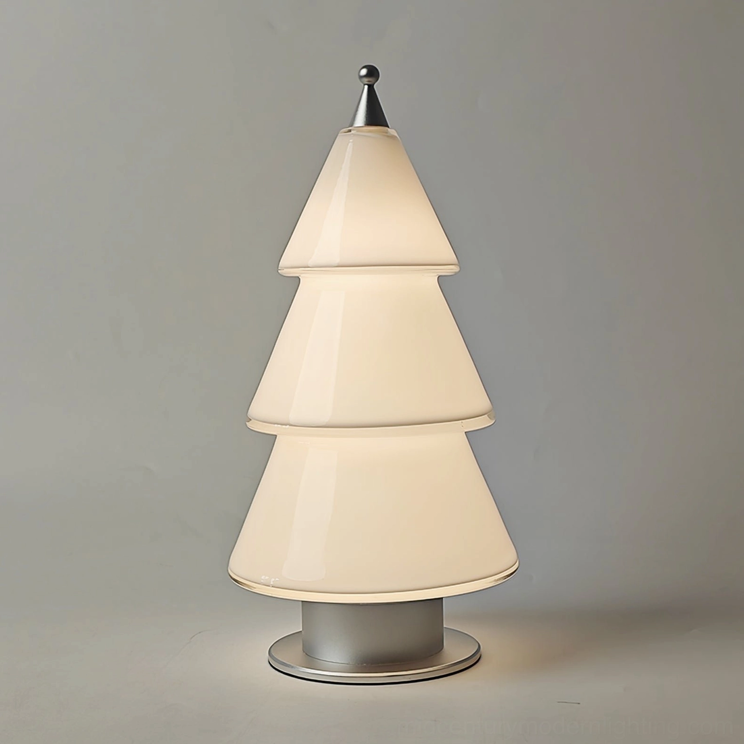 Model B tall tiered cone table lamp with 13.2-inch height featuring white acrylic shade and chrome metal base
